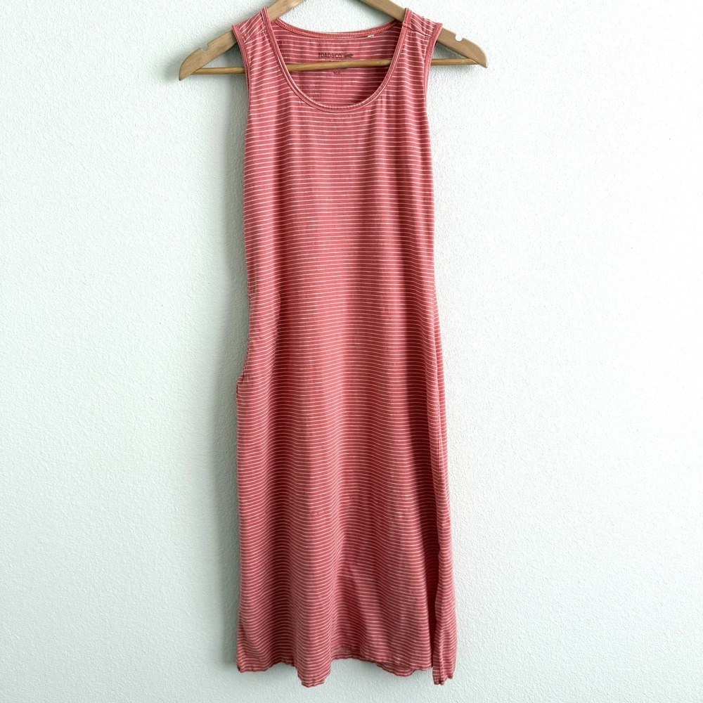 Toad & Co Samba Paseo Midi Dresss Womens XS Orange Stripe Organic Cotton Casual